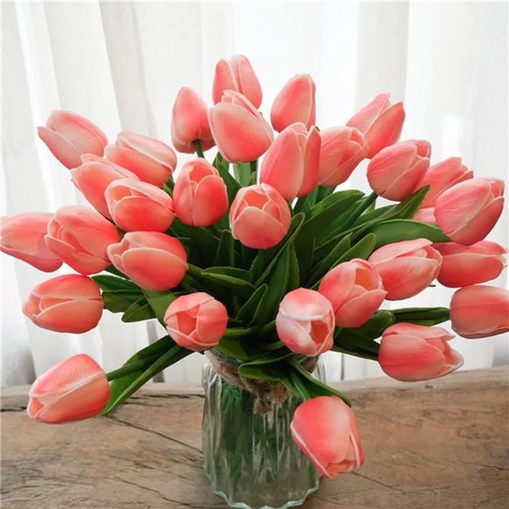 30 Pcs Real Touch Tulips PU Artificial Flowers Home Decoration (Peach)